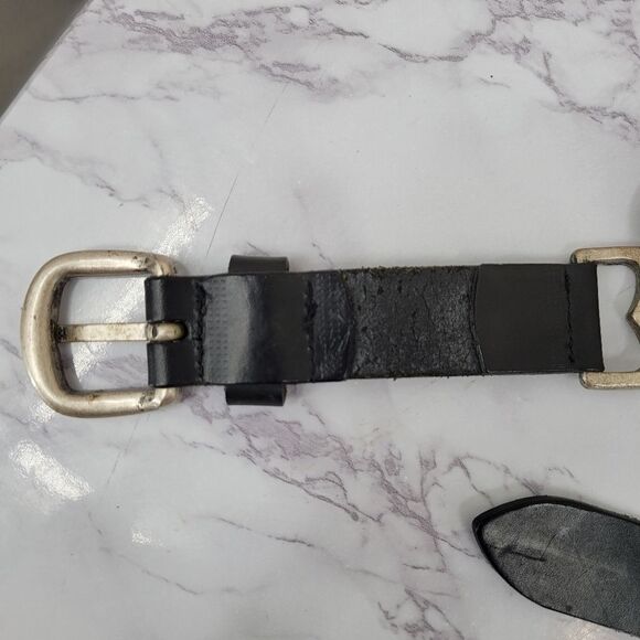 Fossil Vintage Italian Black Leather  and Silver Concho Coin Chain Women's Belt - Picture 5 of 14